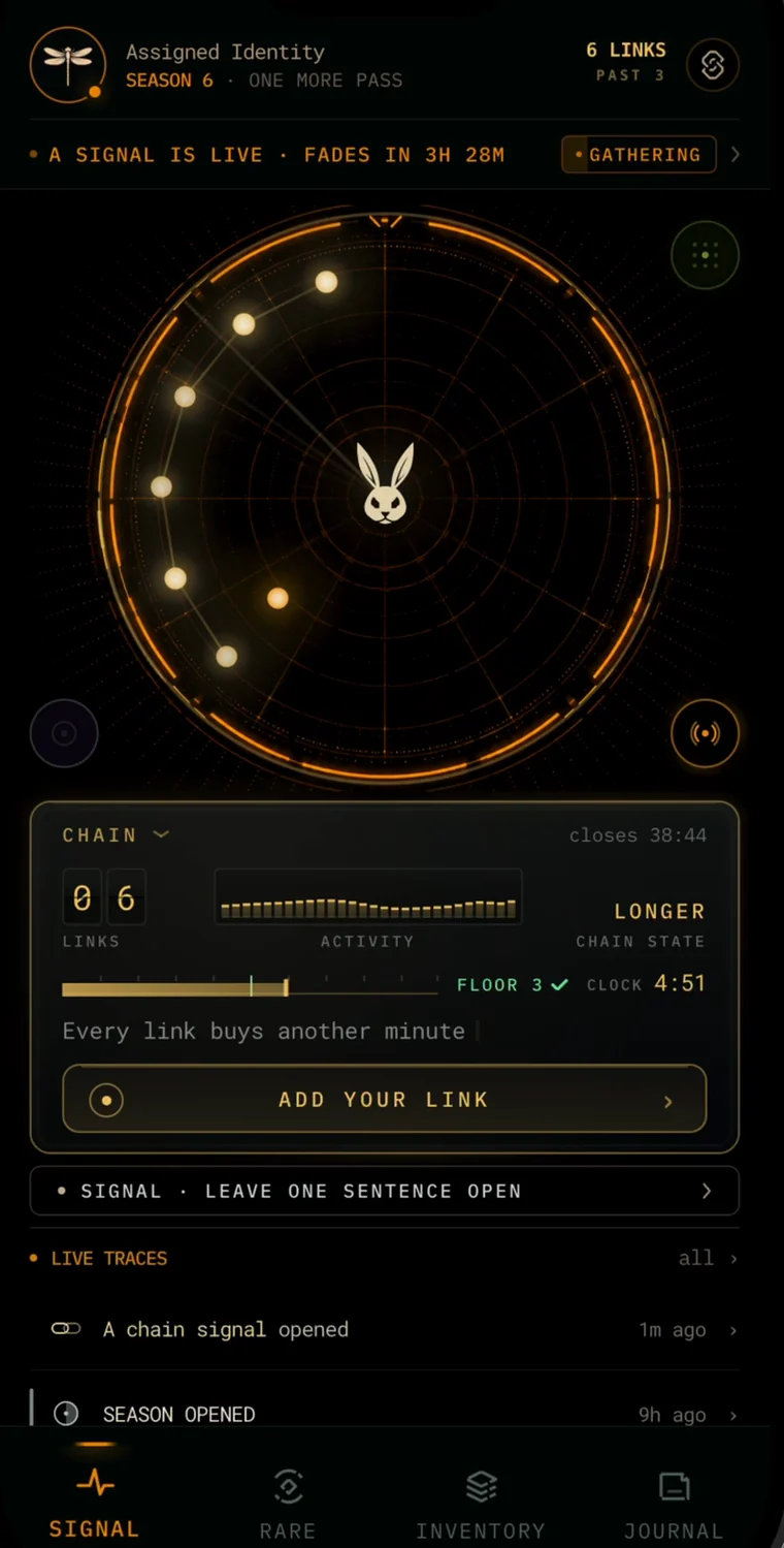 A chain: six links arcing around the radar, the run marked LONGER, Add your link